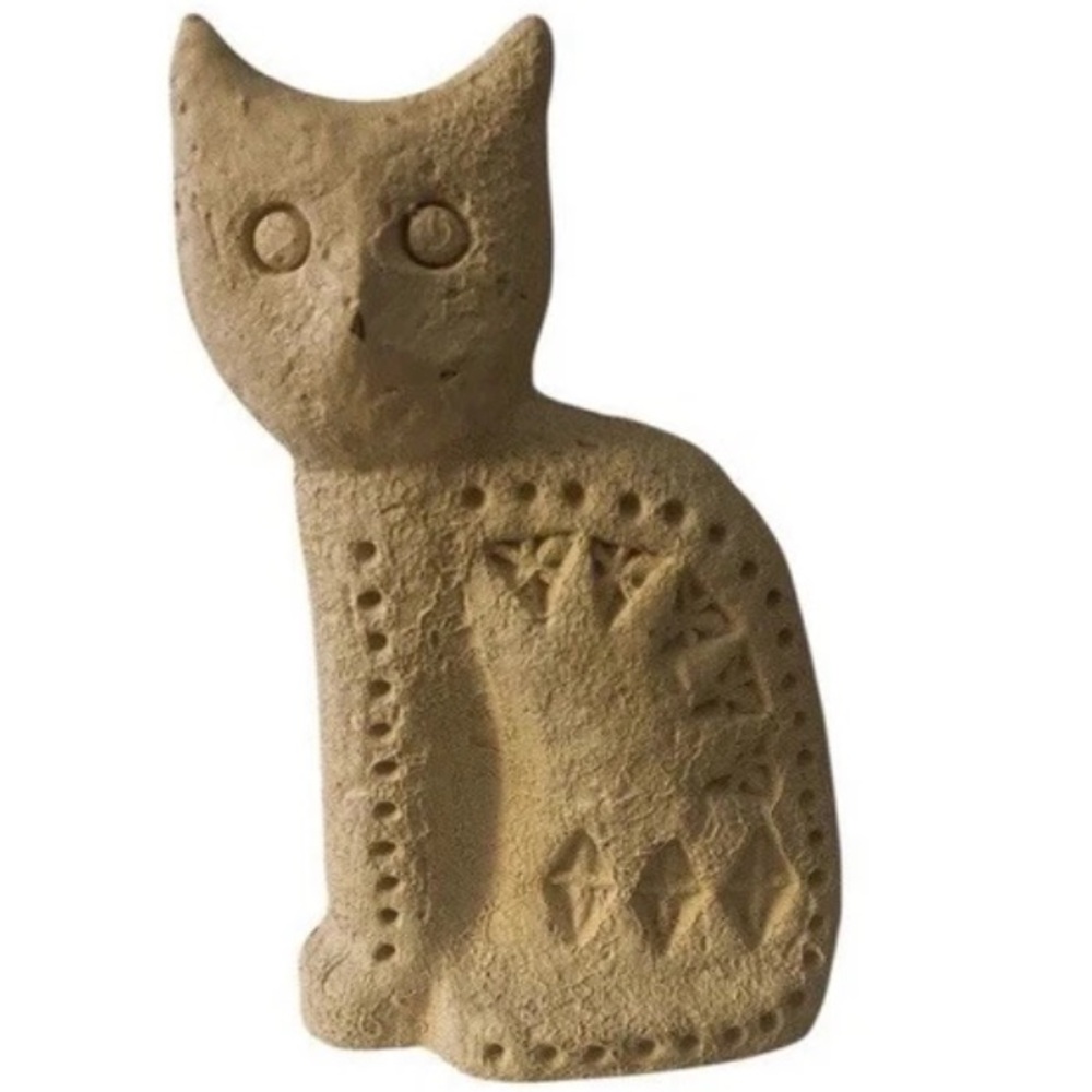 VTG  MCM Flavia Montelupo Rimini Unglazed Neutral Ceramic Cat Figurine Italy